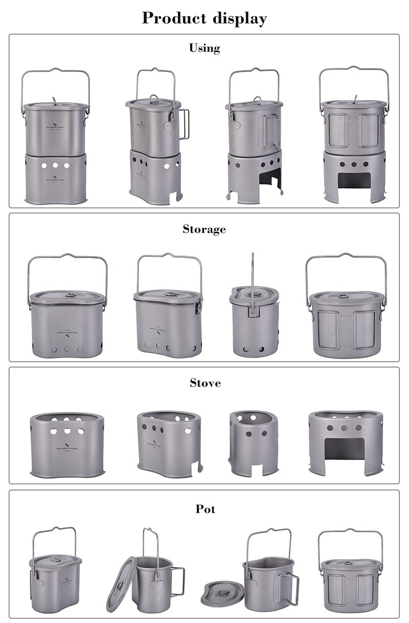 Titanium Cookware Set Portable Wood Stove Outdoor Stove Cooking Picnic Camping