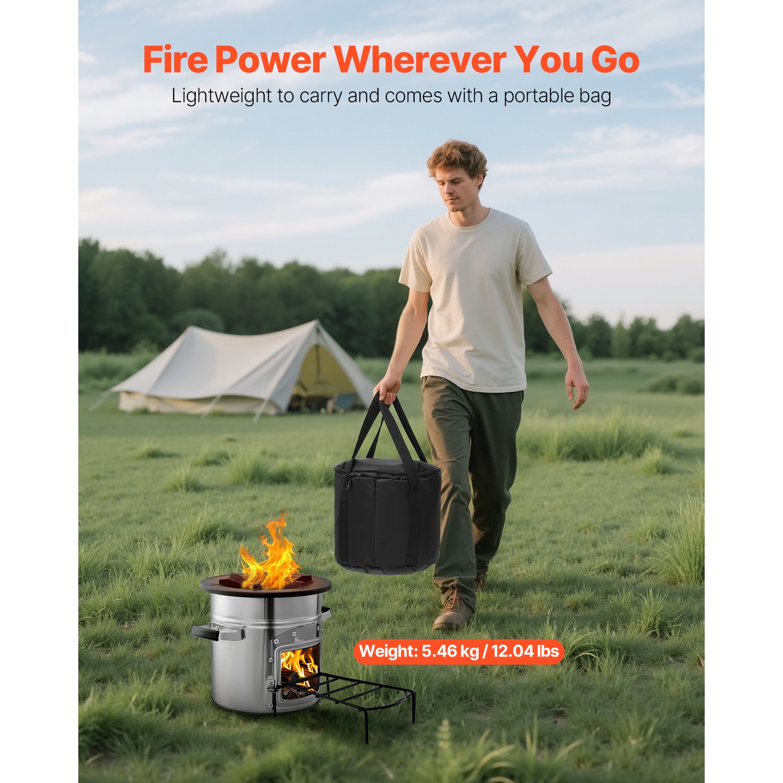Uimoso Portable Camping Rocket Stove with Carry Bag for Wood Burning