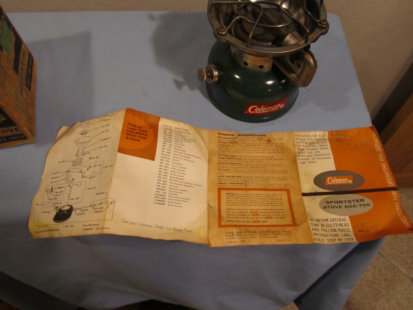 Vintage Coleman 502 Single Burner Dated 10/63