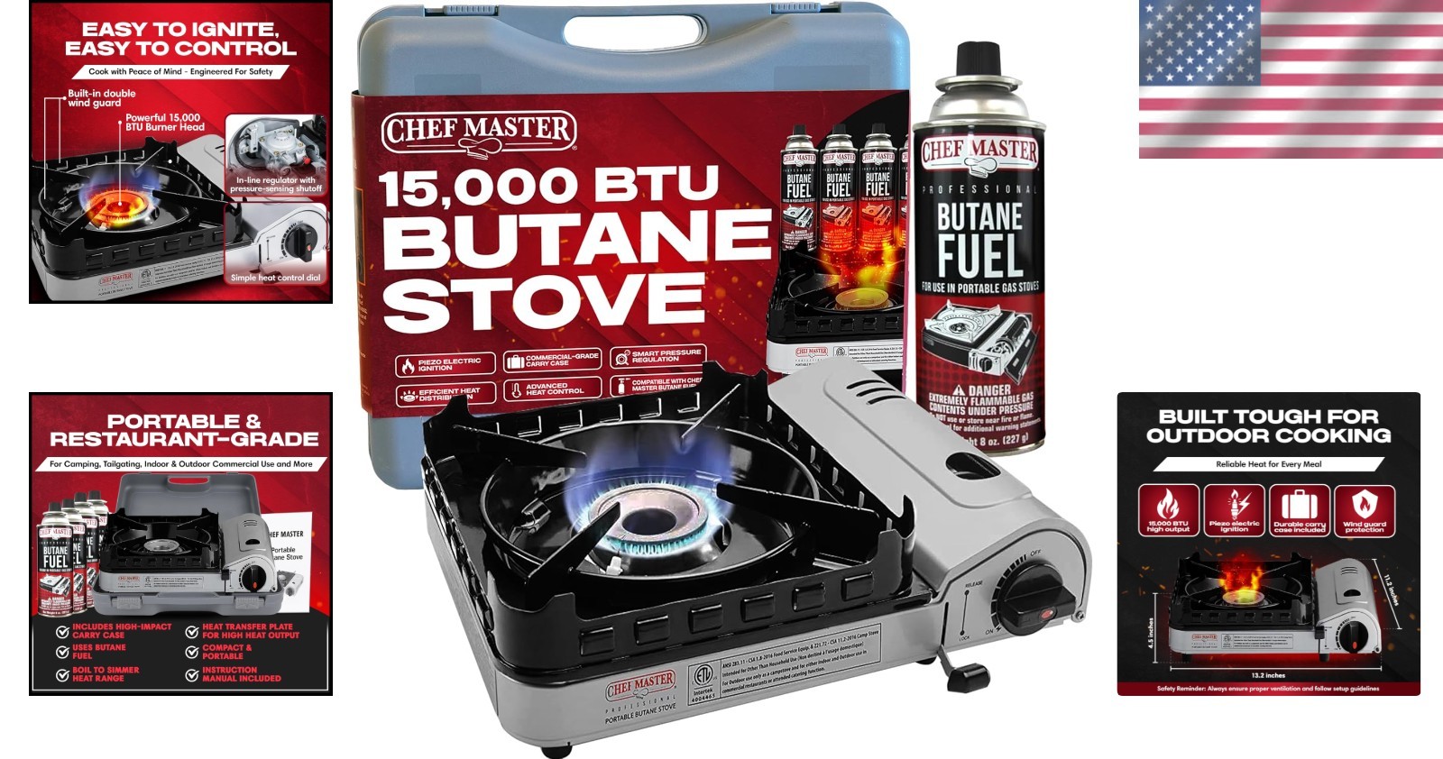 Efficient Portable Butane Camp Stove – 15,000 BTU, Safety Shut-Off & Ignition