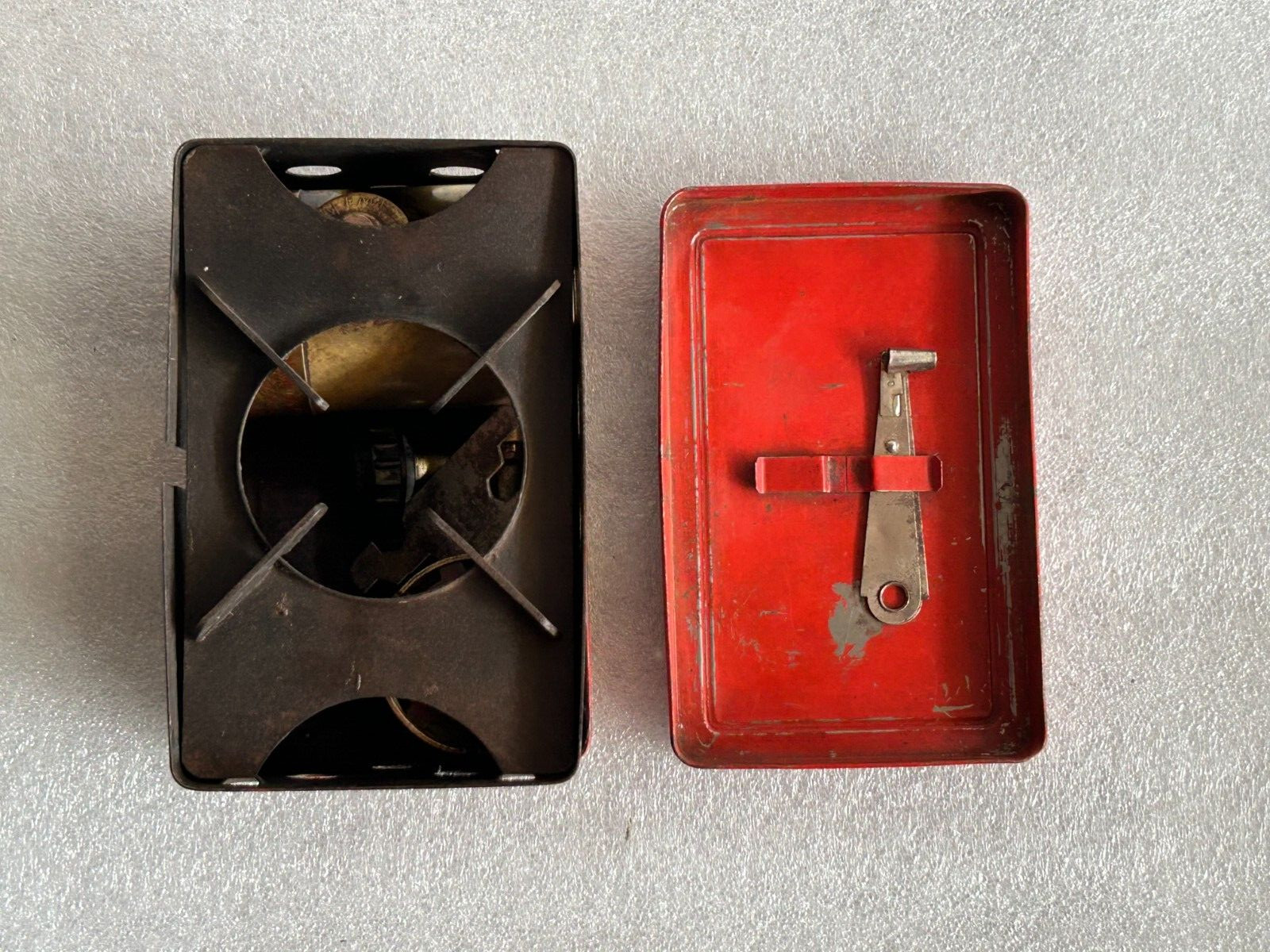 OLD VINTAGE VULCANO ALEMANIA BRASS KEROSENE CAMP STOVE WITH ORIGINAL TIN BOX