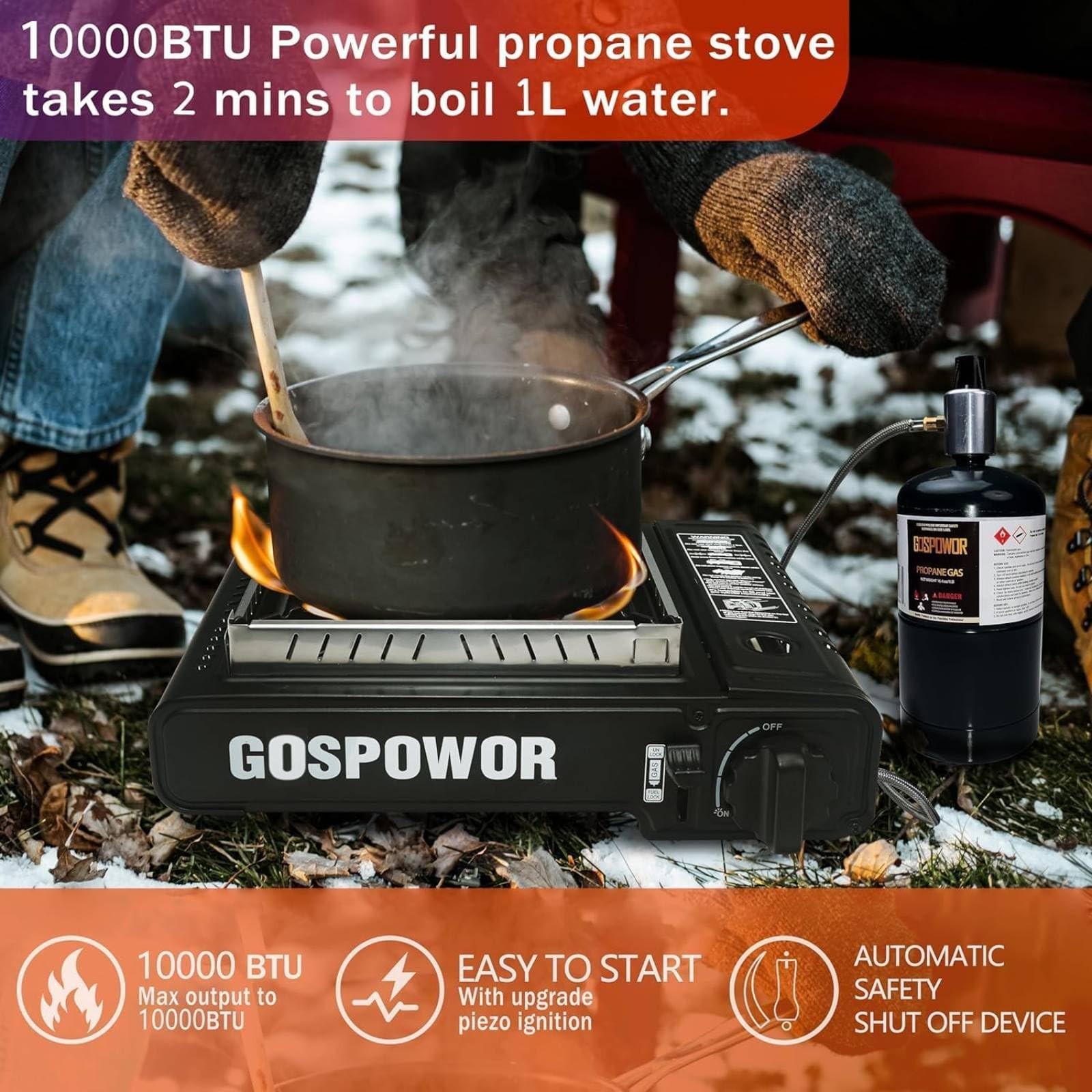 Propane or Butane Stove with Windblocker,Dual Fuel 10,000 BTU Propane Black