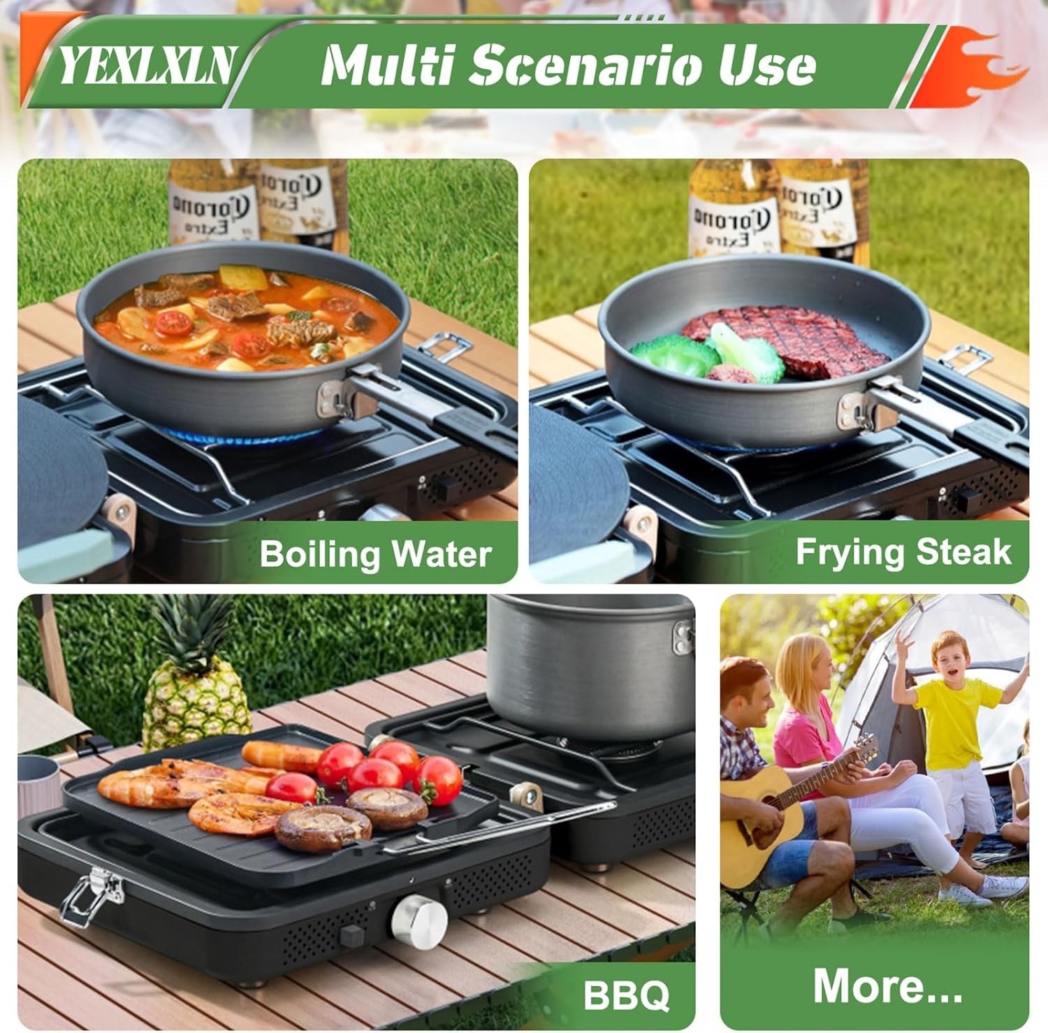 Portable Propane 2-Burner Foldable Camping Stove with Griddle and Carrying Bag