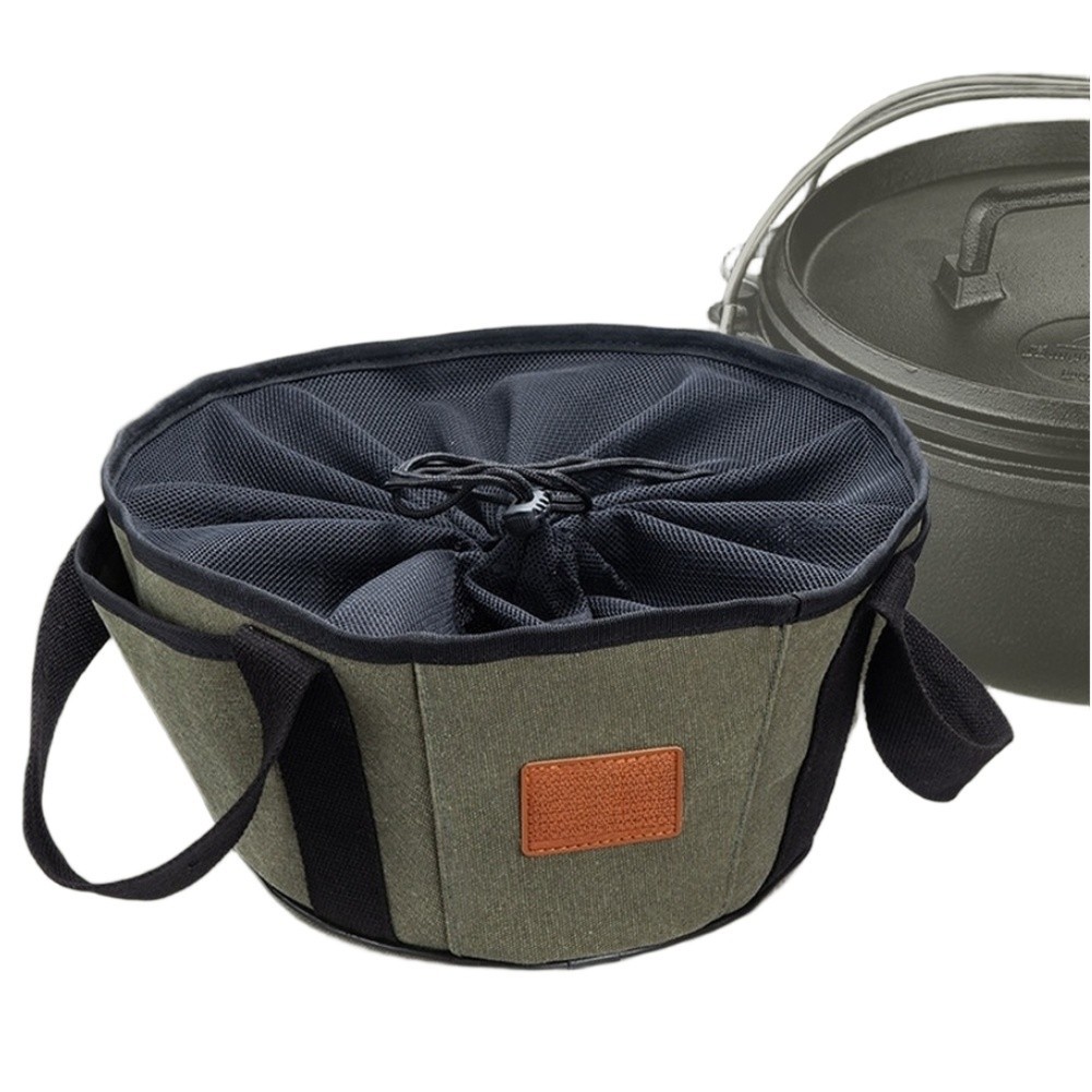 Dutch Oven Carry Pouch Canvas Cotton Black 33x33x15cm for Organized Transport