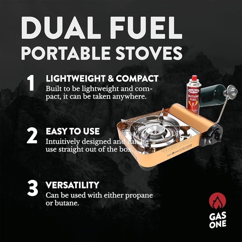 Portable Dual Fuel Camping Stove Butane Propane High Heat Output Auto Ignition