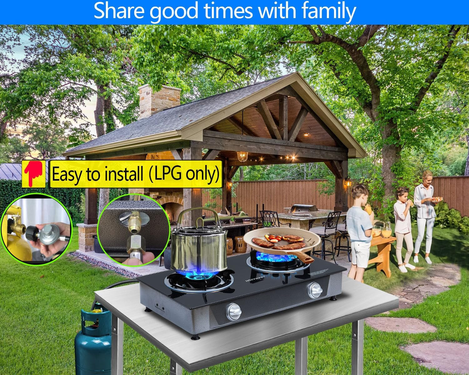 Propane Stove 2 Burner Propane Gas Stove Novel 9 Copper Burners Auto Ignition Te