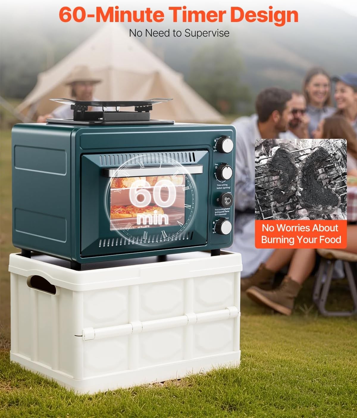 VEVOR 2-in-1 Portable Camping Stove Oven Combo Gas Butane Compatible