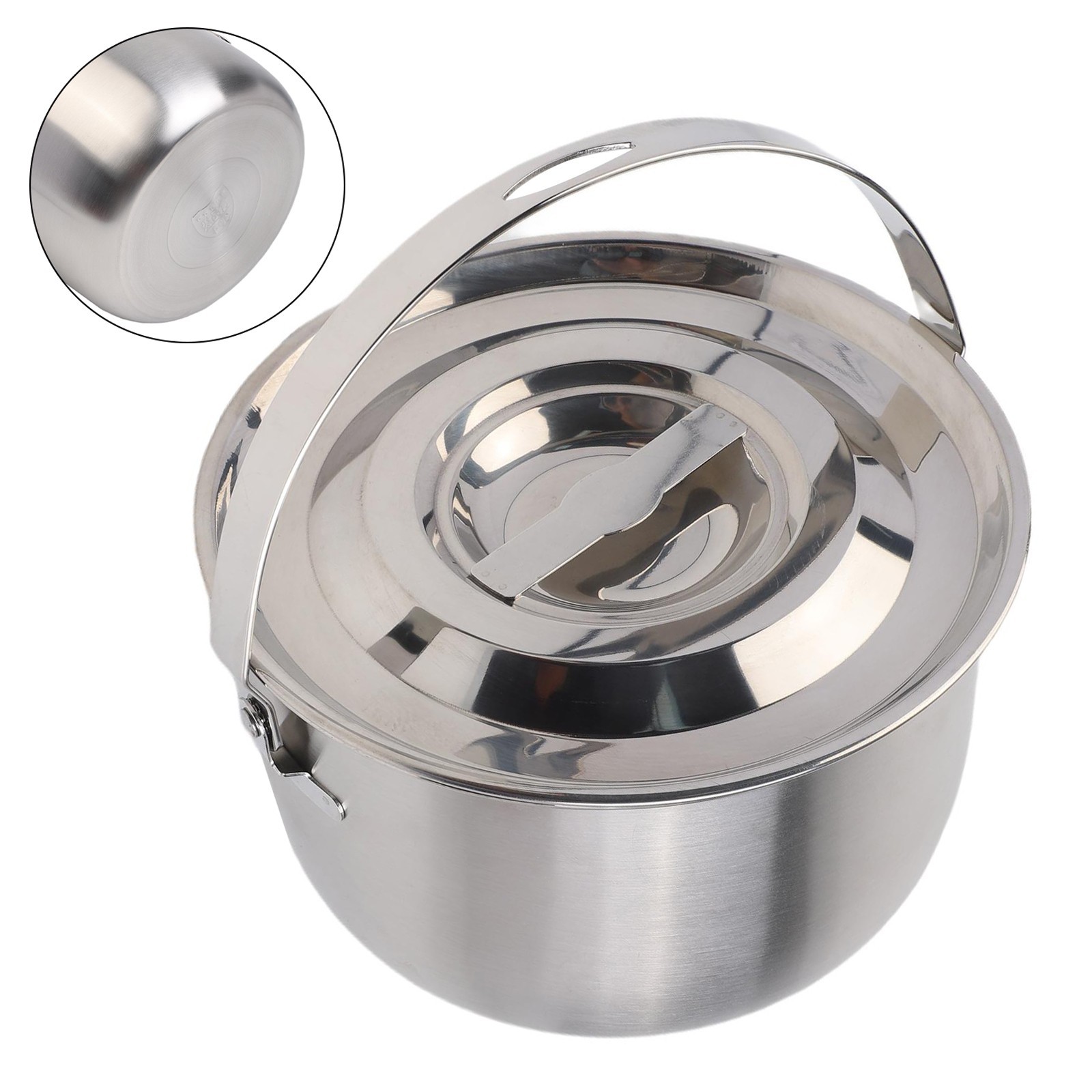 Stainless Steel Camping Cookware Pot with Lid and Handle for Outdoor Use
