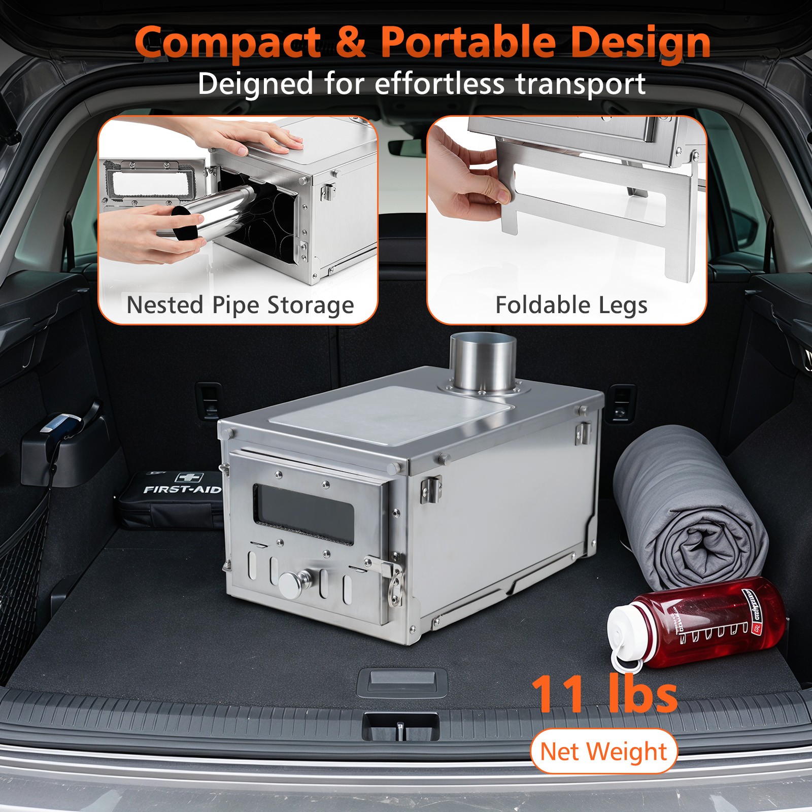 Hot Tent Stove Portable Wood Burning Stove with 7 Chimney Pipes Spark Arrestor