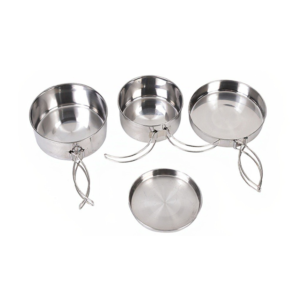 Outdoor 4-Piece Stainless Steel Cookware Set for 2-3 People Camping Hiking