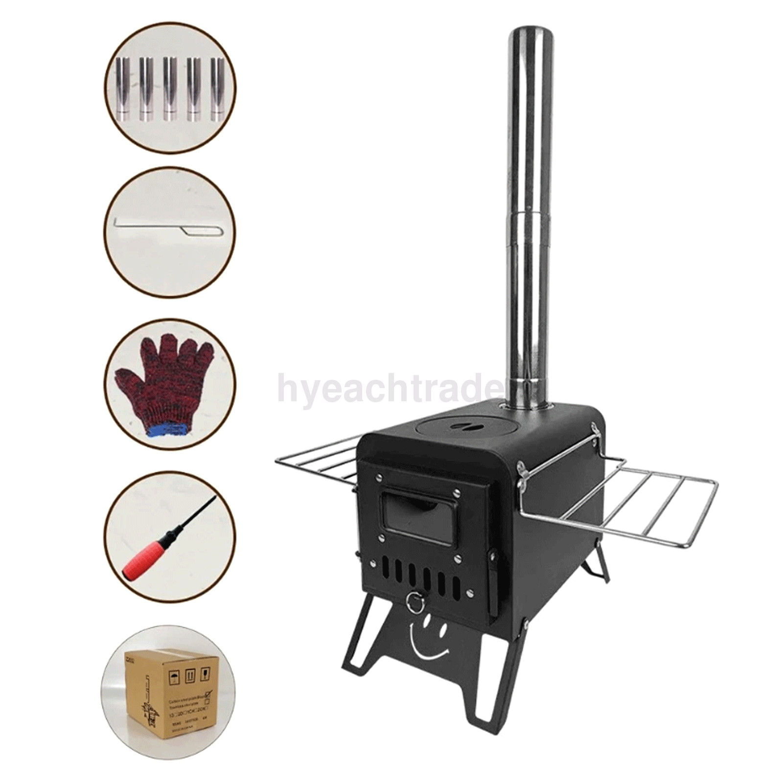 Stove Camping for Tent Portable Stainless Steel Stove with 7 Chimney Pipes