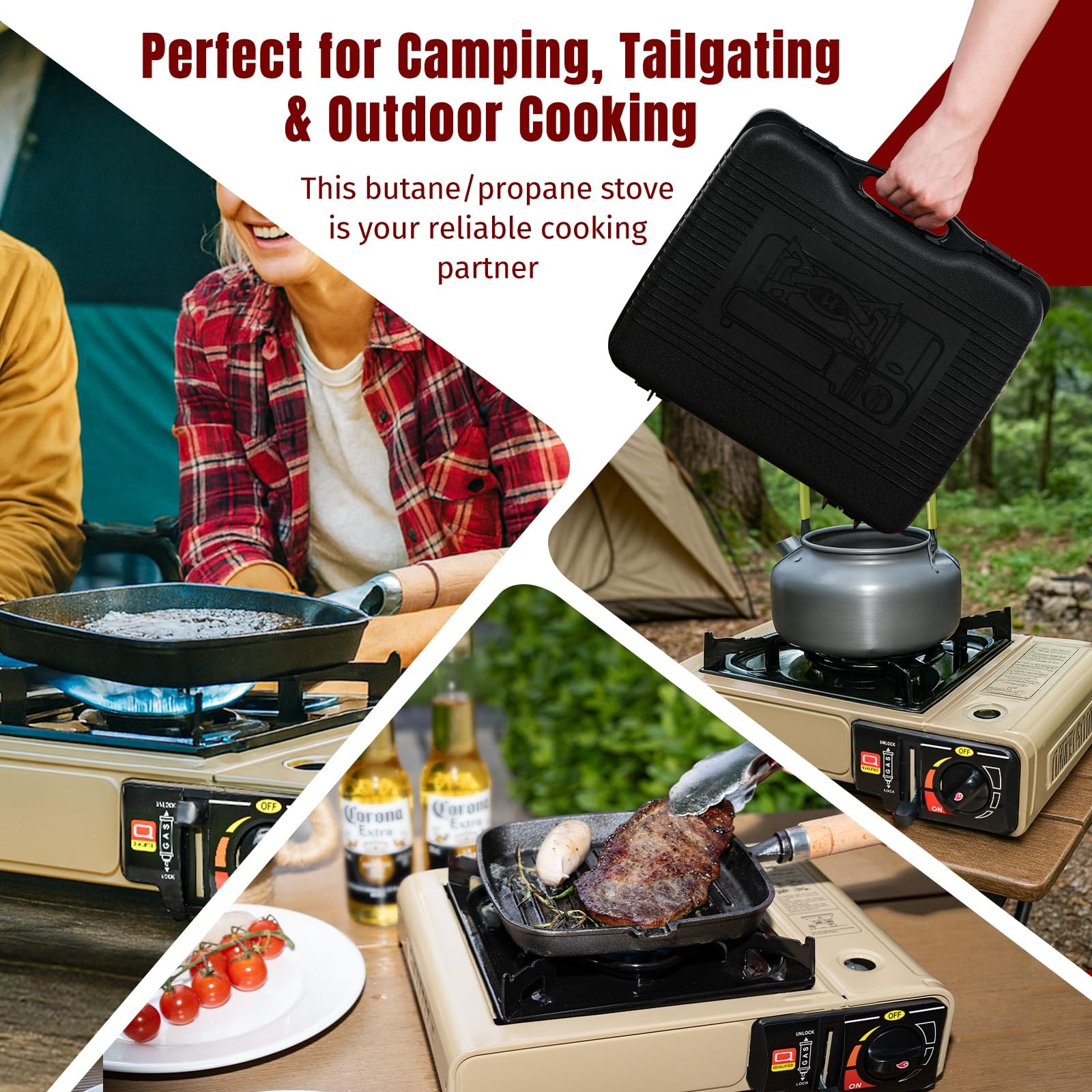 US Dual Fuel Stove Portable Camping Stove with Case&Wind Guard and 26in Hose