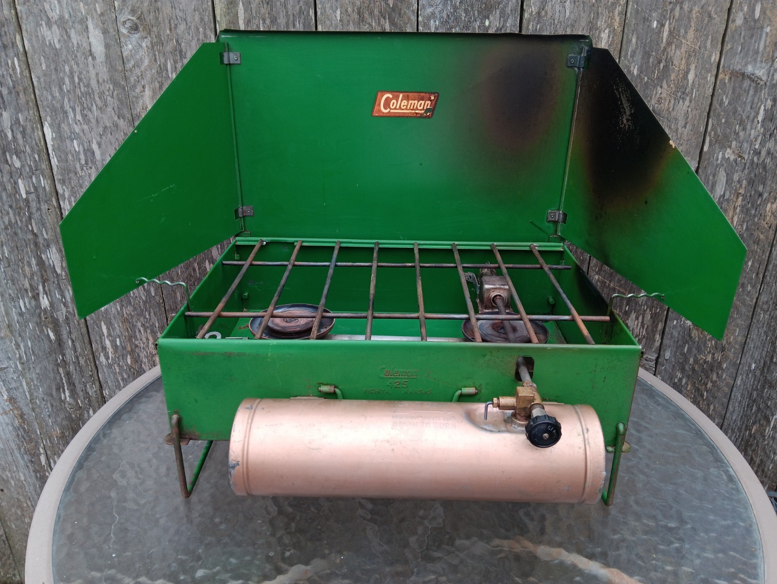 1940s Coleman 2 Burner Camp Stove #425 Bronze Gold Tank Nice1 USA 🇺🇸