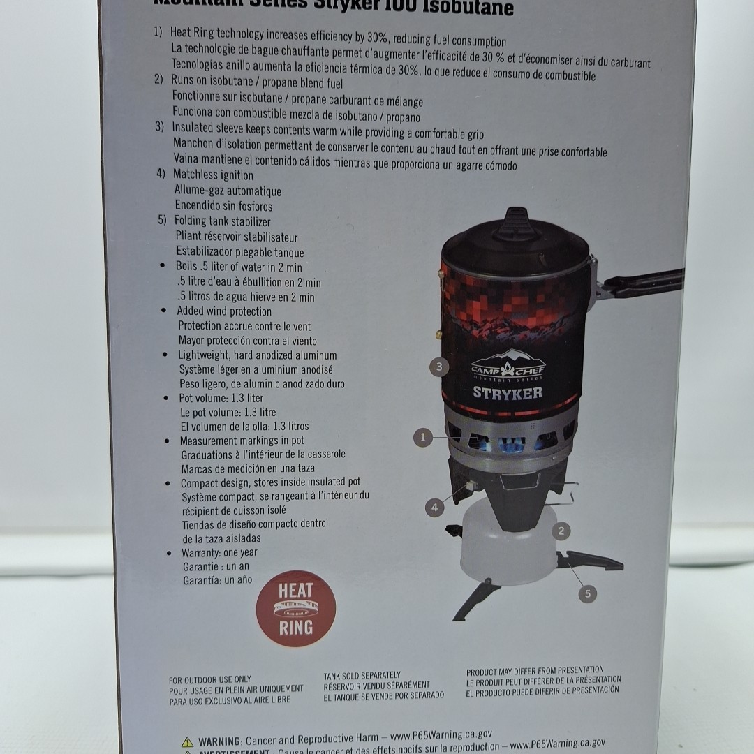 NEW Camp Stove Chef Mountain Series Stryker 100 Isobutane, Black/Red, MS100