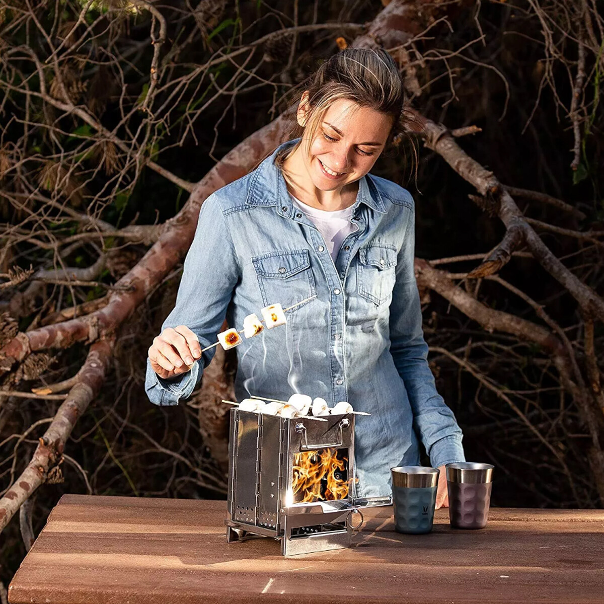 Portable Folding Stainless Steel Stove Outdoor Camping BBQ Wood Burning Stove