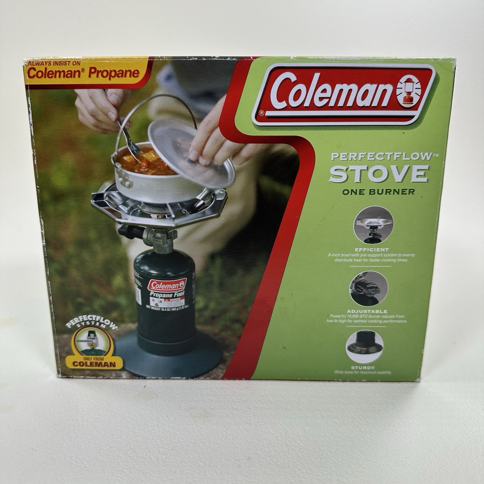 Coleman Perfect Flow One Burner Propane Camp Stove Open Box Brand New