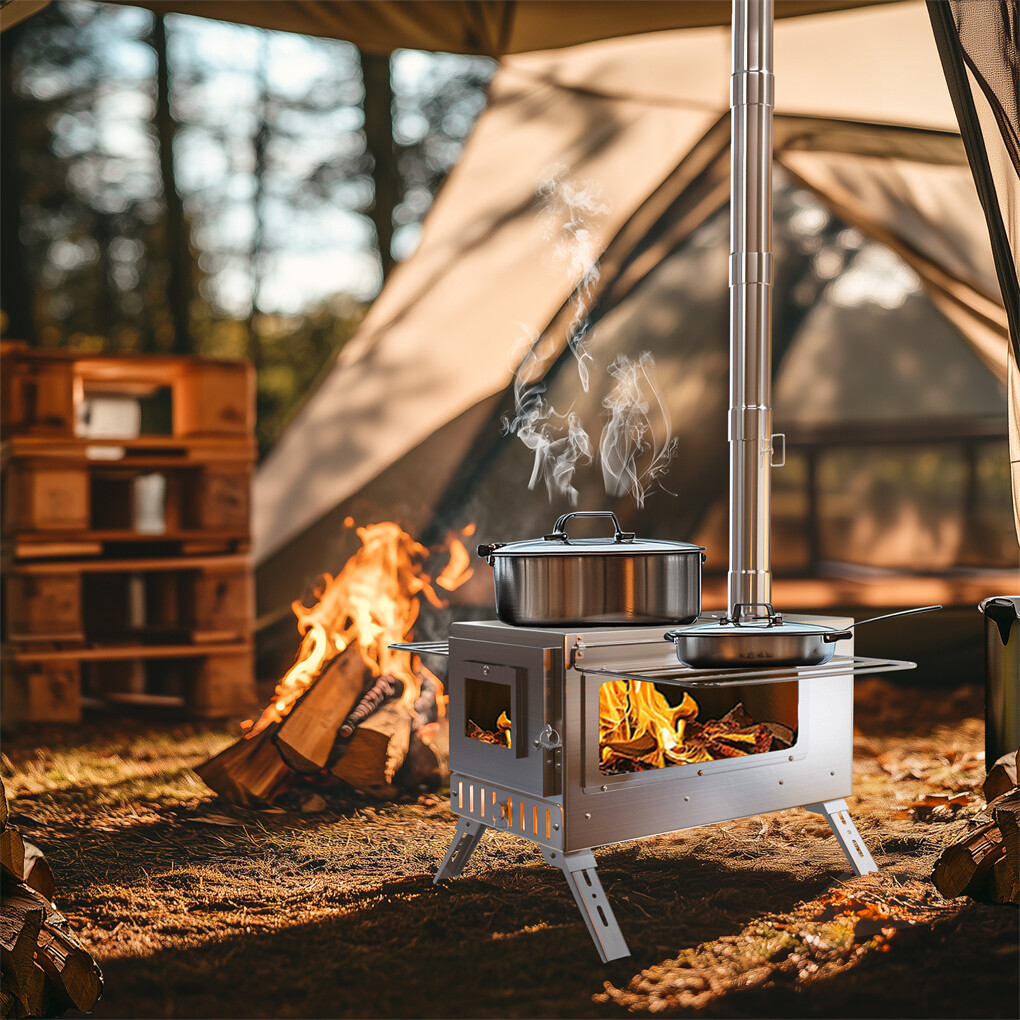 Stainless Steel Camp Tent Stove Log Wood Burning Stove for Outdoor Tent Shelters