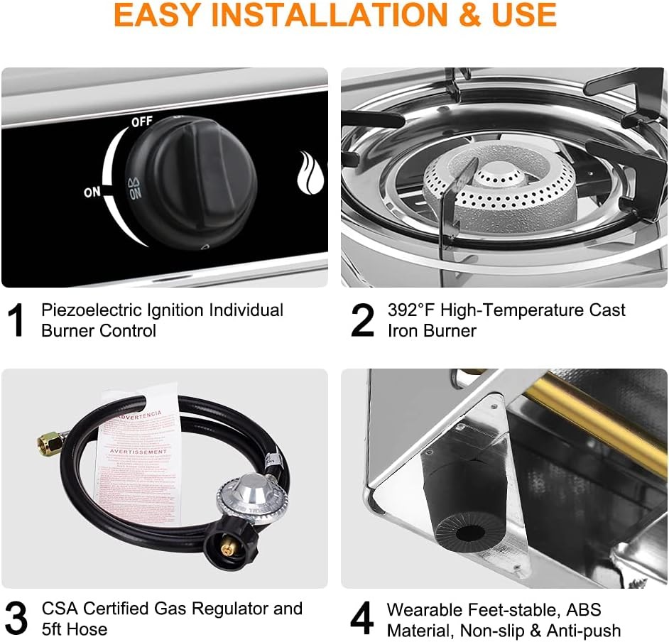 Portable Stainless Steel Propane Stove 9,800 BTU – Single Burner Gas Cooker