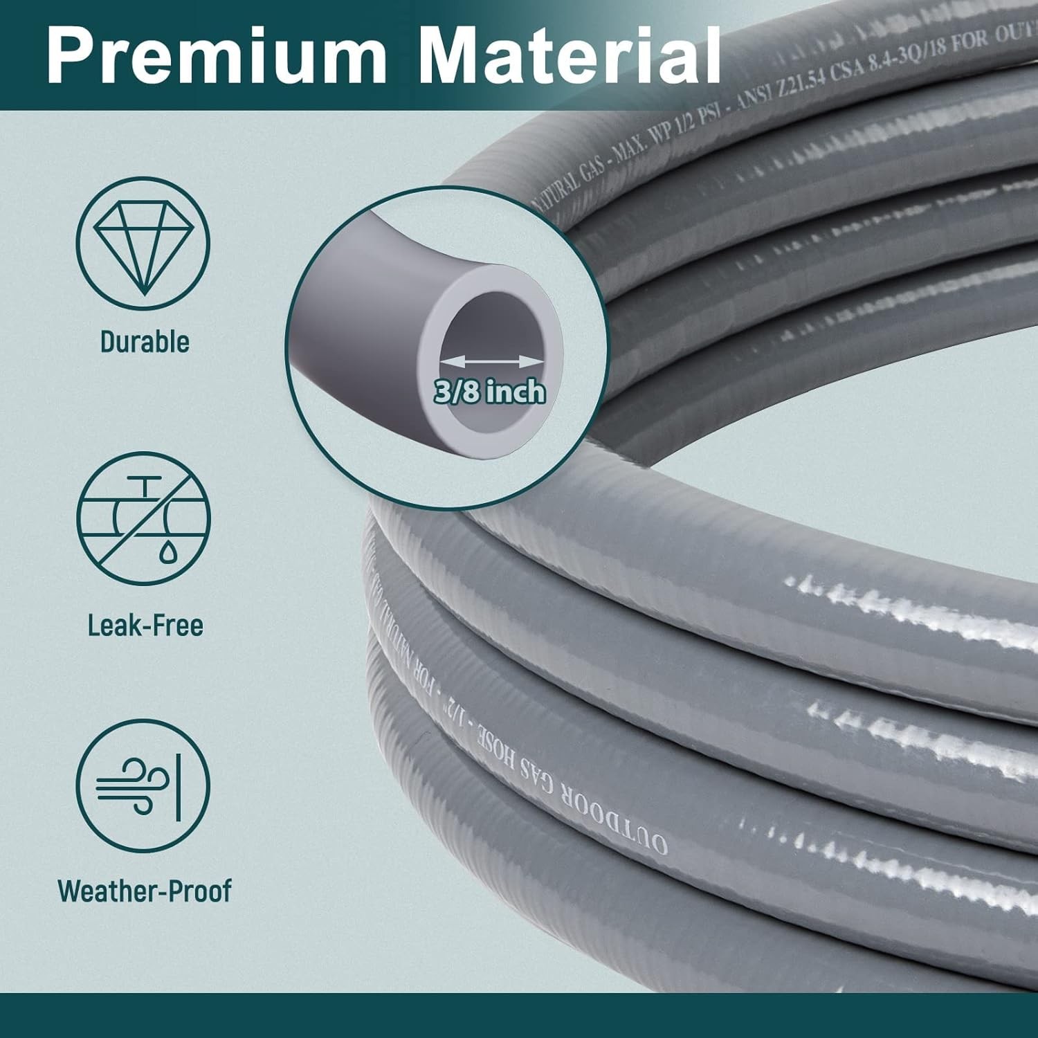 GASPRO 12 Feet 3/8″ ID Natural Gas Hose, Low 12 Feet, Gray, Gold, Yellow