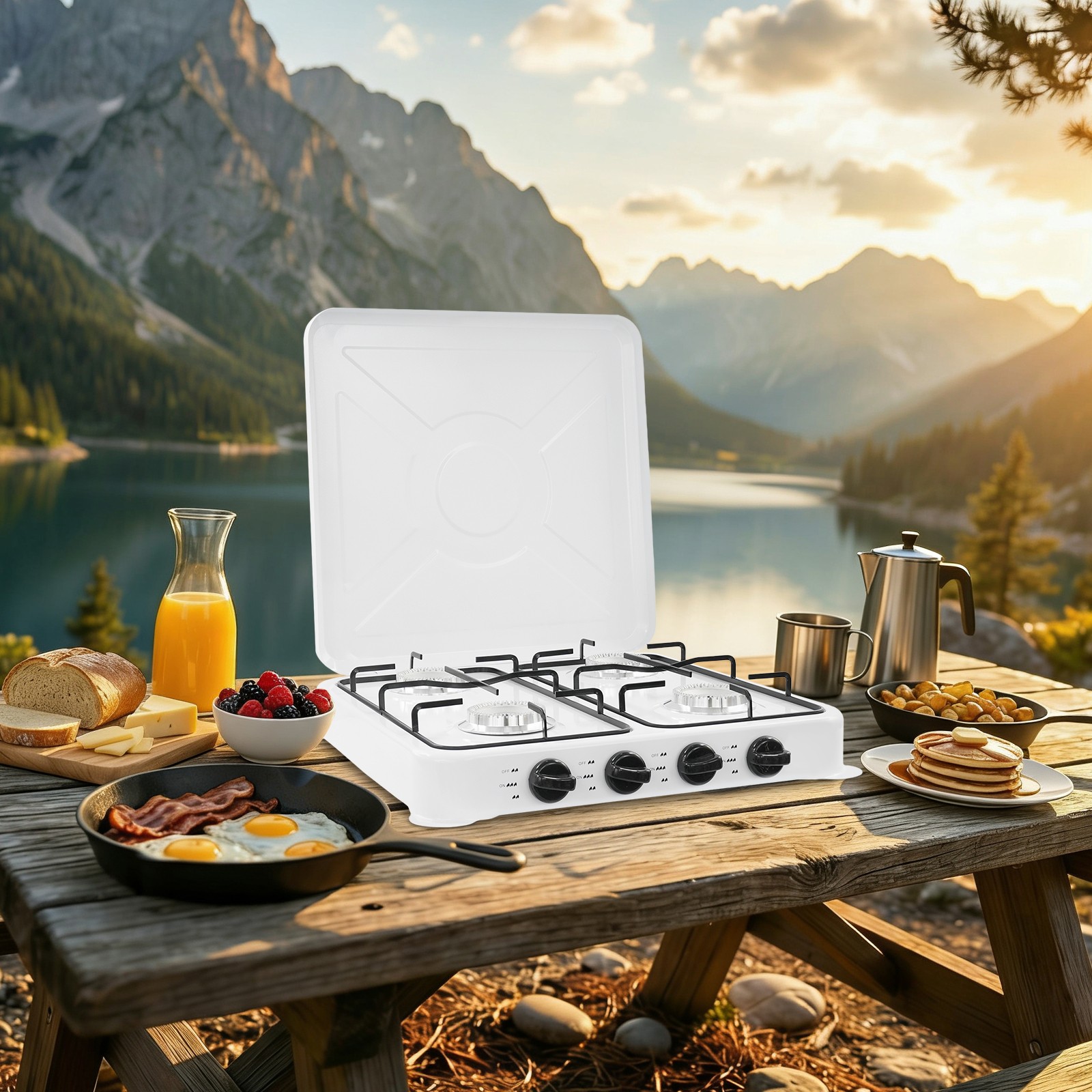Camping Gas Stove, 4 Burner Gas Camping Stove, Portable Camping Stove
