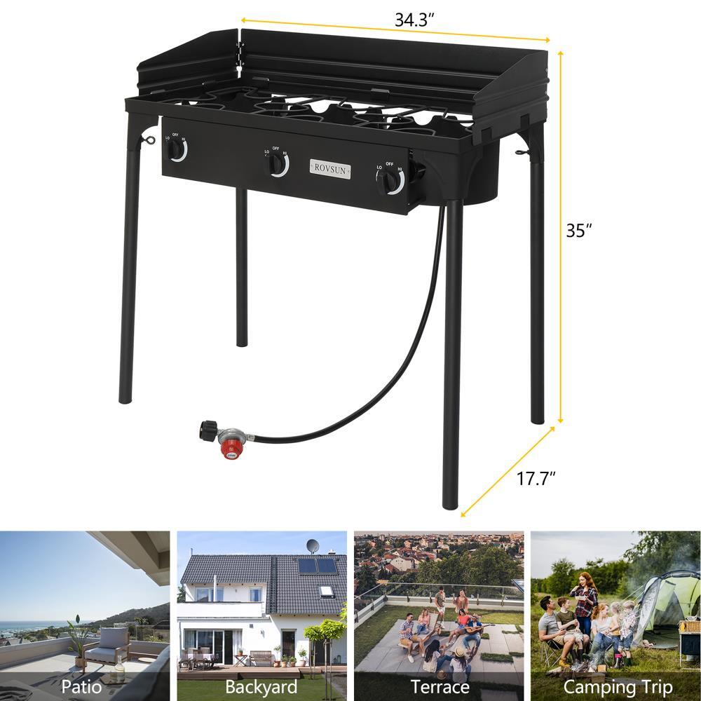 3 Burner Outdoor Camping Stove with Windscreen, 225,000 BTU Propane Gas Cooker