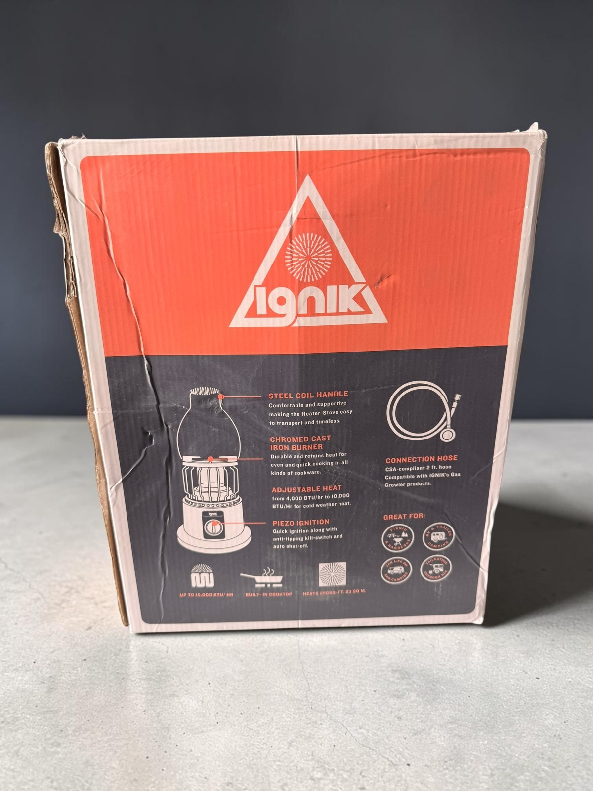 IGNIK 2-IN-1 HEATER STOVE + 2FT ADAPTER HOSE ORANGE 4,000-10,000 BTU New In Box