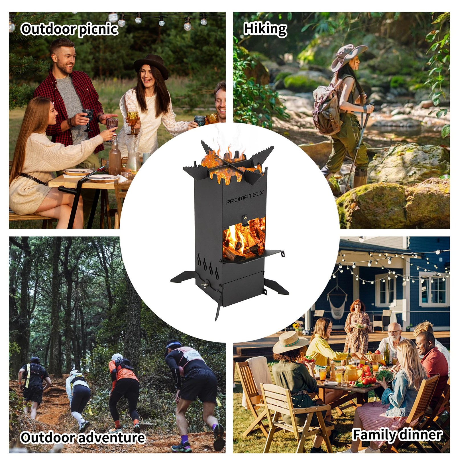 PROMATELX Portable Rocket Stove, Wood-Burning Stove & Small, Black