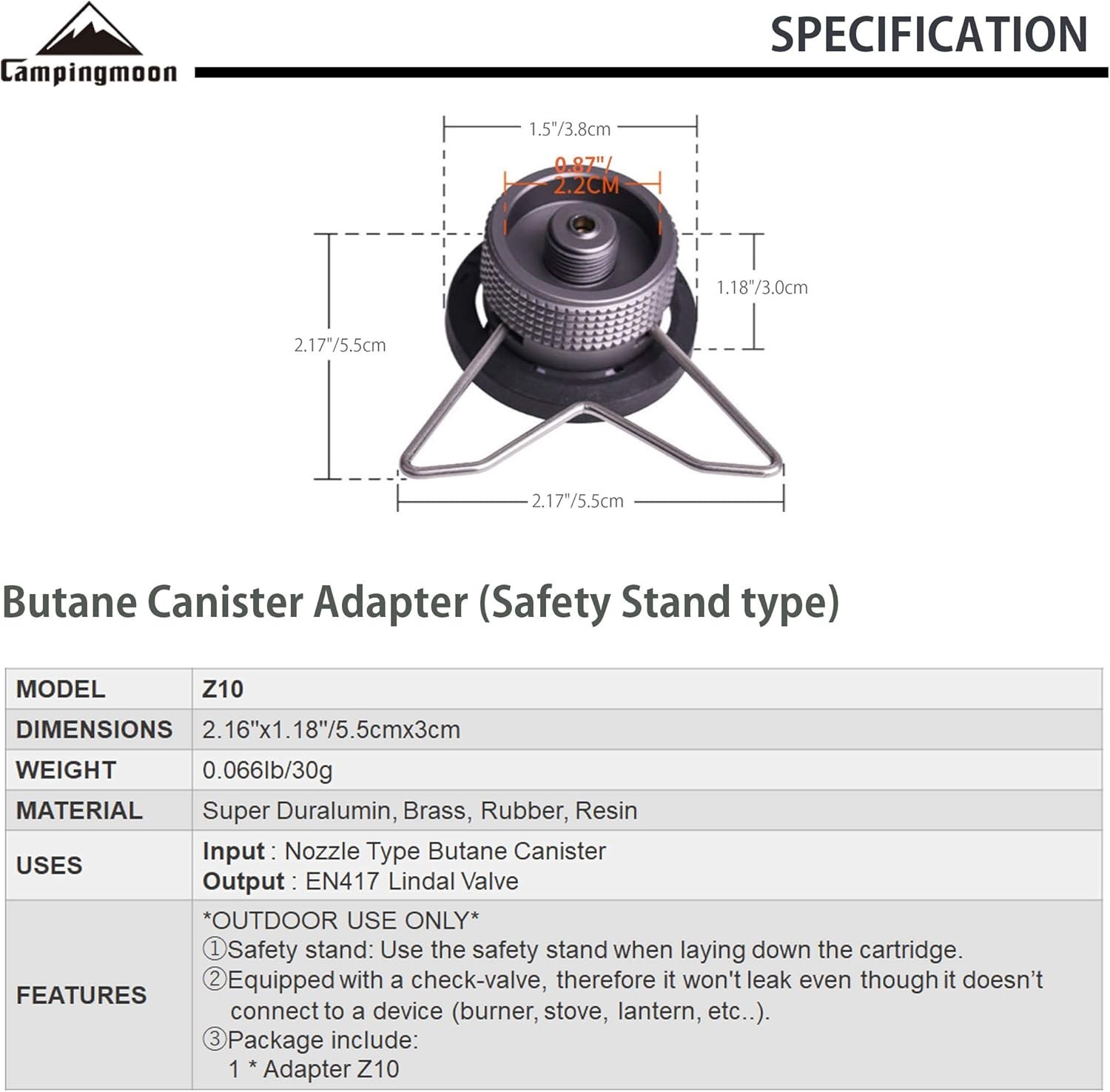 Lightweight Camping Gas Adapter for Butane Canisters – Safety Stand Included