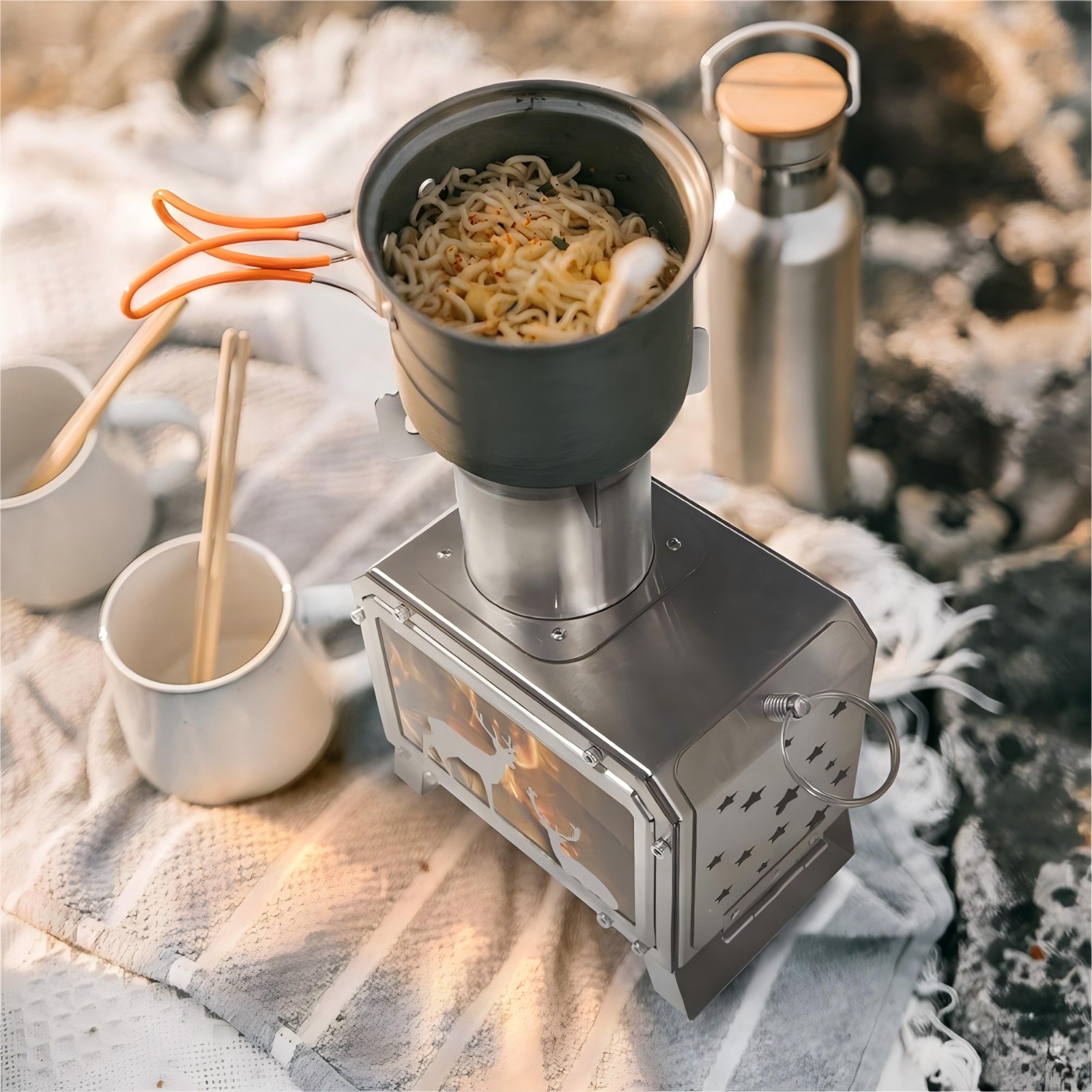 Portable Stainless Steel Camping Stove for Backpacking,Hiking,BBQ,Picnic Cooking