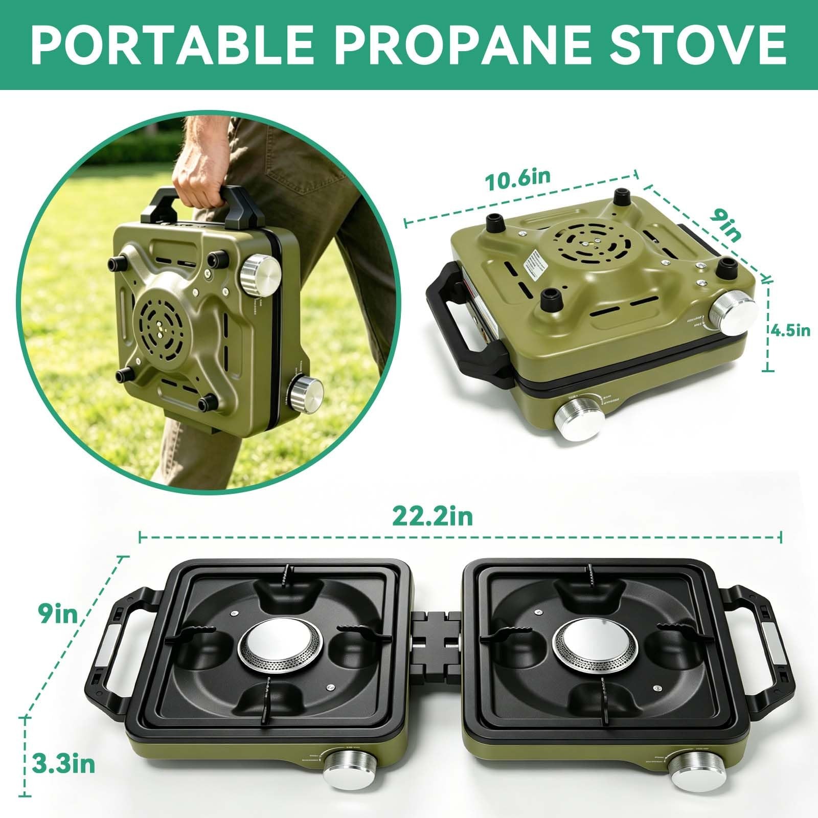 2 Burner Portable Propane Camping Stove Kit 24000 BTU Foldable Hiking Stove