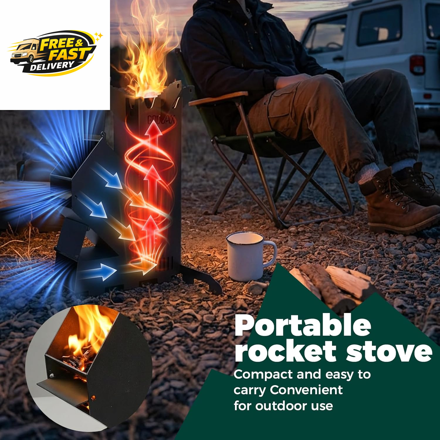 Rocket Stove for Cooking Portable Wood Burning Wood Fire Camping Backyard Cookin