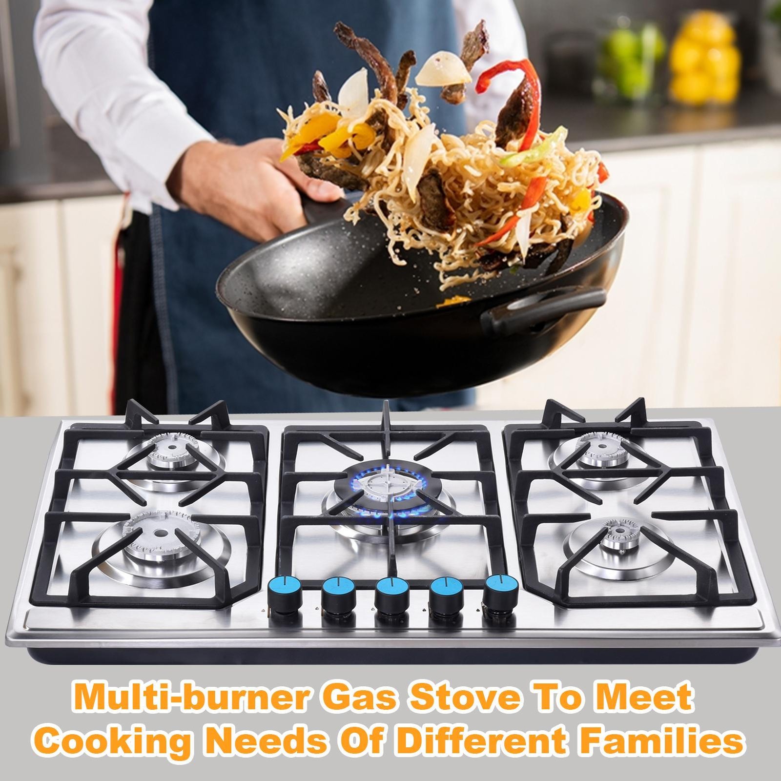 Gas Stove 5 Burner Propane Stove Portable Auto Ignition Gas Cooktop BBQ LPG Camp