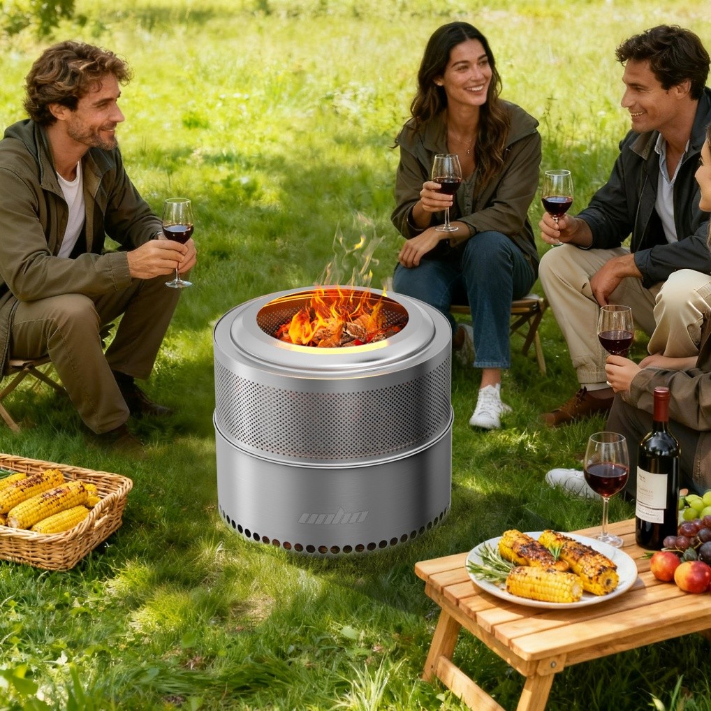 Large smokeless fire pit Stainless Steel for outside wood burning for 4-6 People
