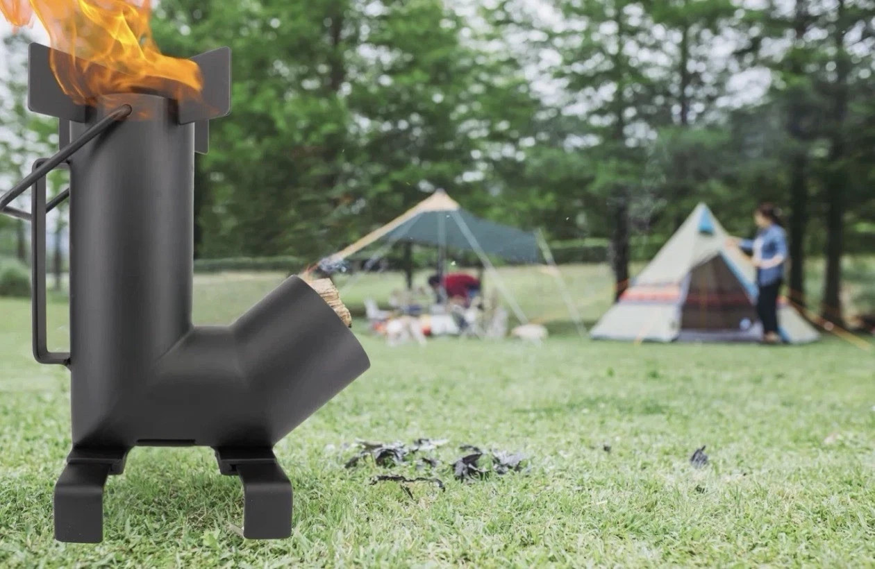 Wood Burning Rocket Stove, Camping Rocket Stove for Outdoor Cooking with Skillet