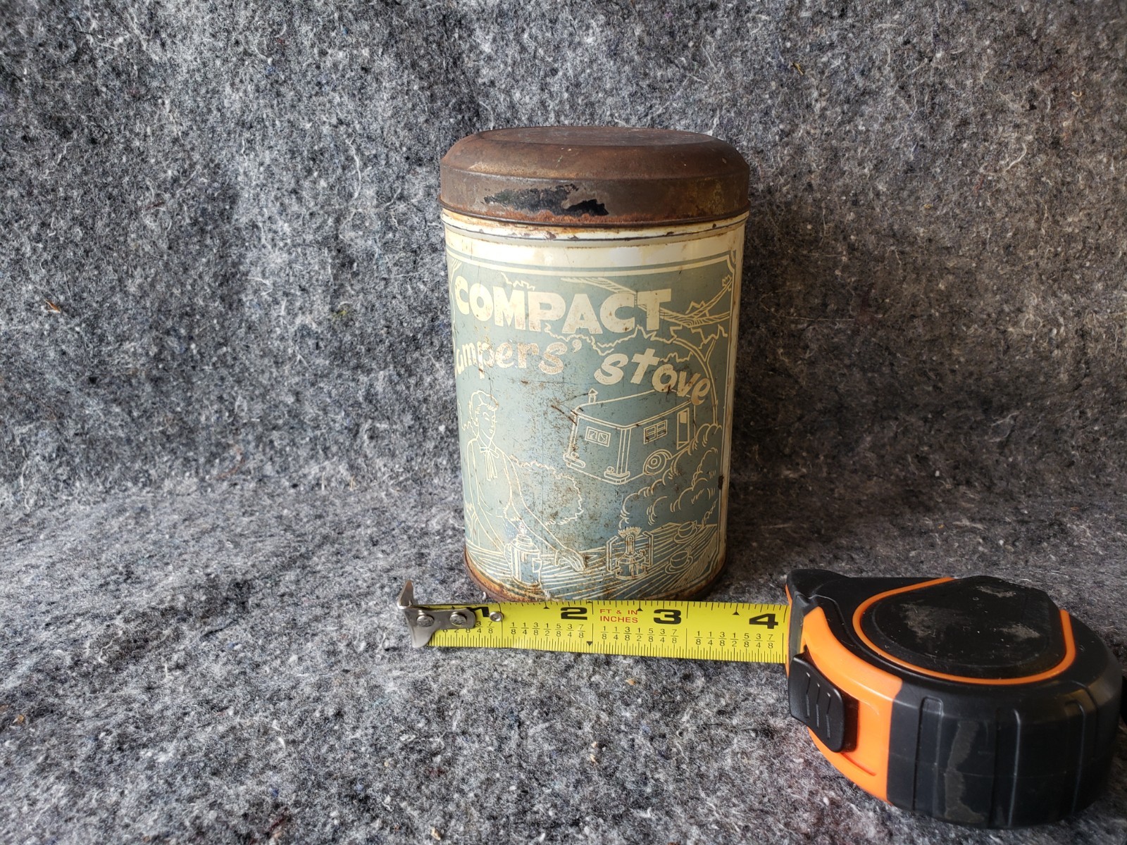 Compact Camper Stove in Tin Container, 40’s or 50’s. With fuel tank