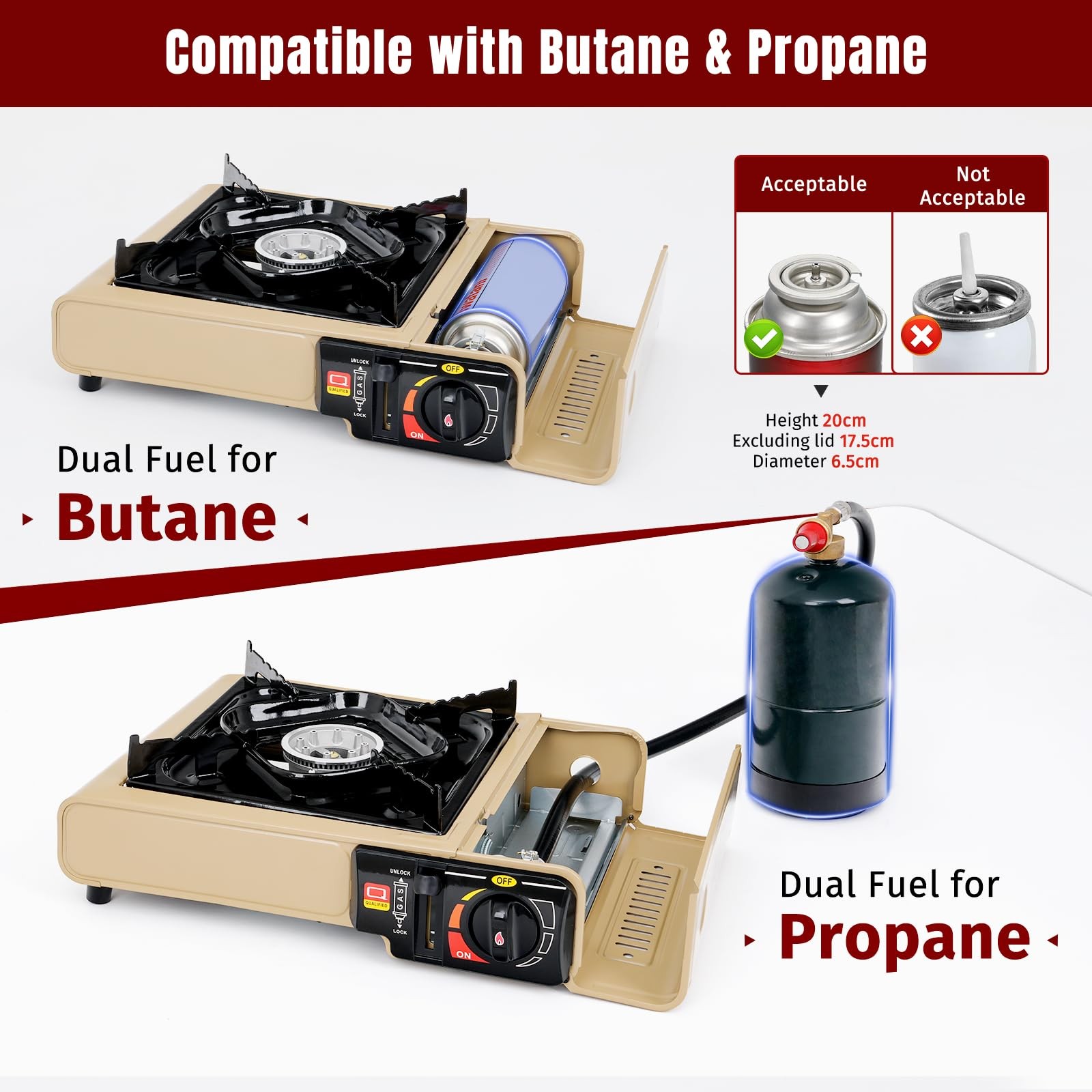 US Dual Fuel Stove Portable Camping Stove with Case&Wind Guard and 26in Hose