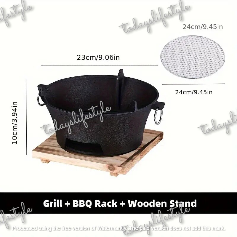 1 Set x Cast Iron Outdoor Barbecue Charcoal Stove, Top Diameter 23cm or 28cm
