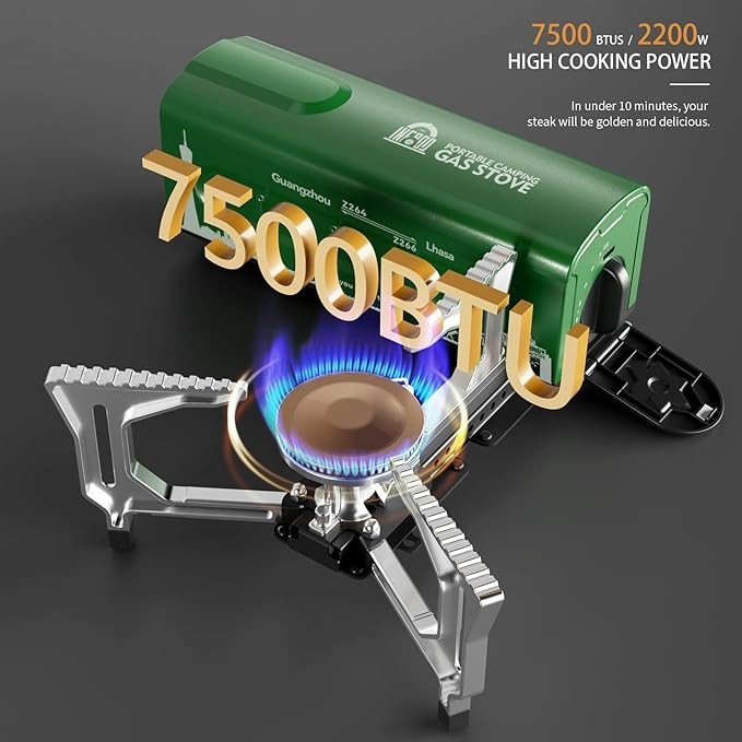 Portabe Compact Folding Butane Gas Camp Stove 7500 BTU; Carry Bag (A145-12)