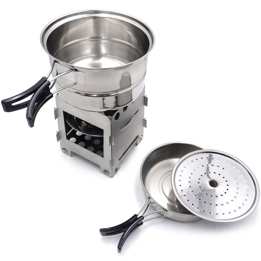Portable Camping Outdoor Stove Cookware Stainless Steel Cooking Picnic Bowl Pot