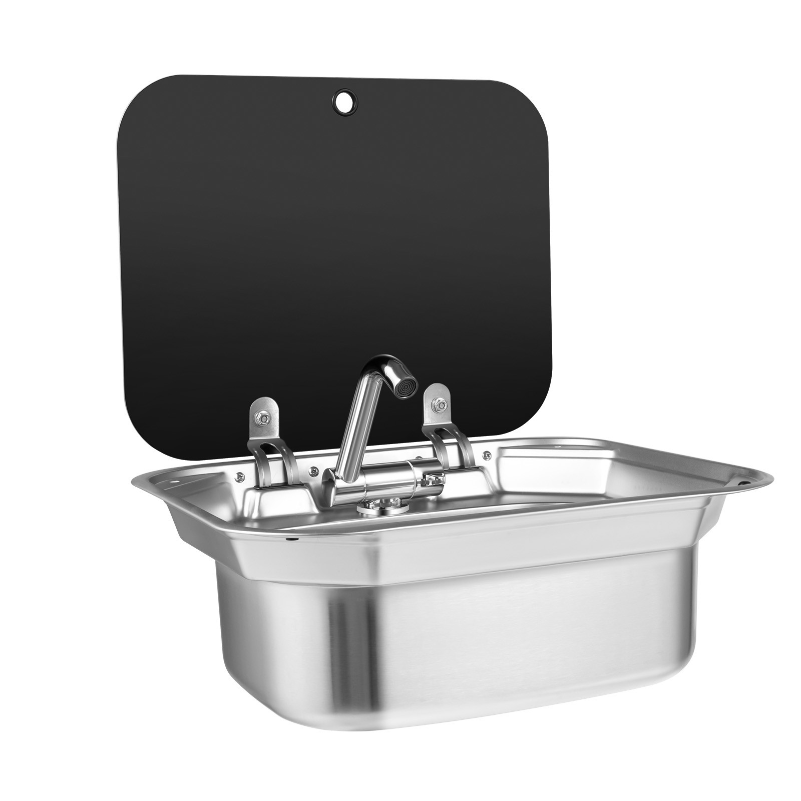 Stainless Steel RV Camper Caravan Trailer Sink Hand Wash Basin W/ Lid & Faucet