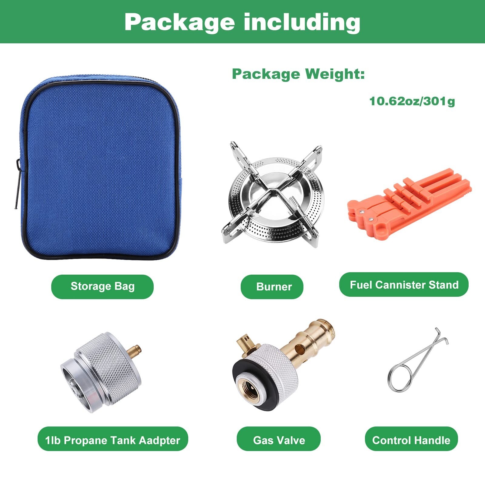 Camping Stove with 1LB Propane Tank Adapter, Fuel Can Canister Stand and Bag