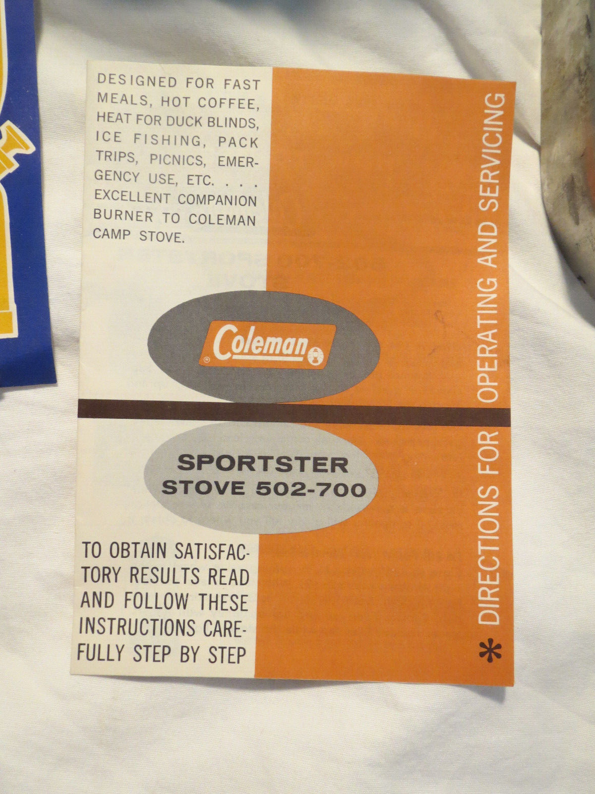 Vintage Coleman 502-700 Sportster Stove & Cook Kit 1964 Original Instructions