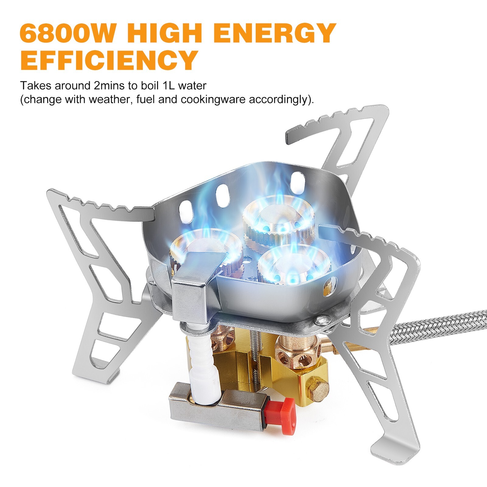 WADEO Windproof Camping Stove and Piezo Ignition 1 LB Propane Tank Adapter 6800W