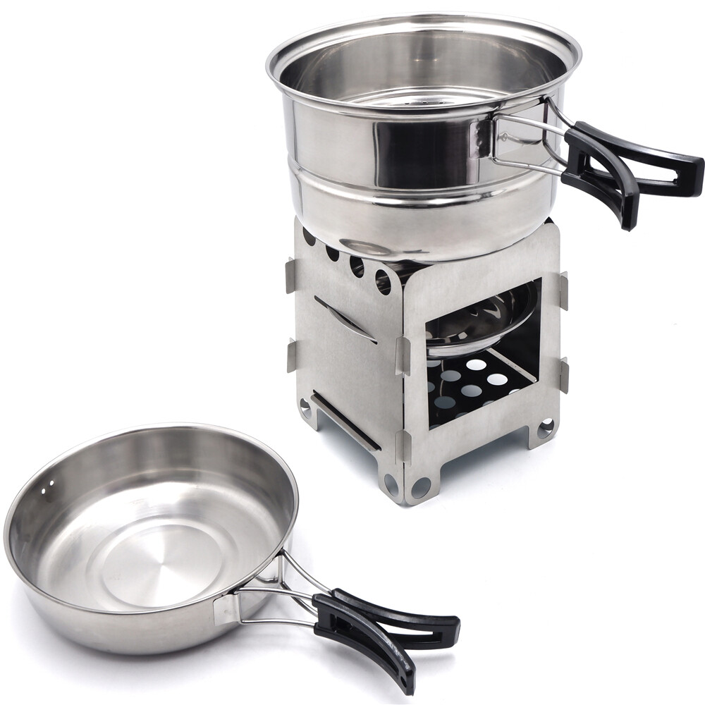 Portable Camping Outdoor Stove Cookware Stainless Steel Cooking Picnic Bowl Pot