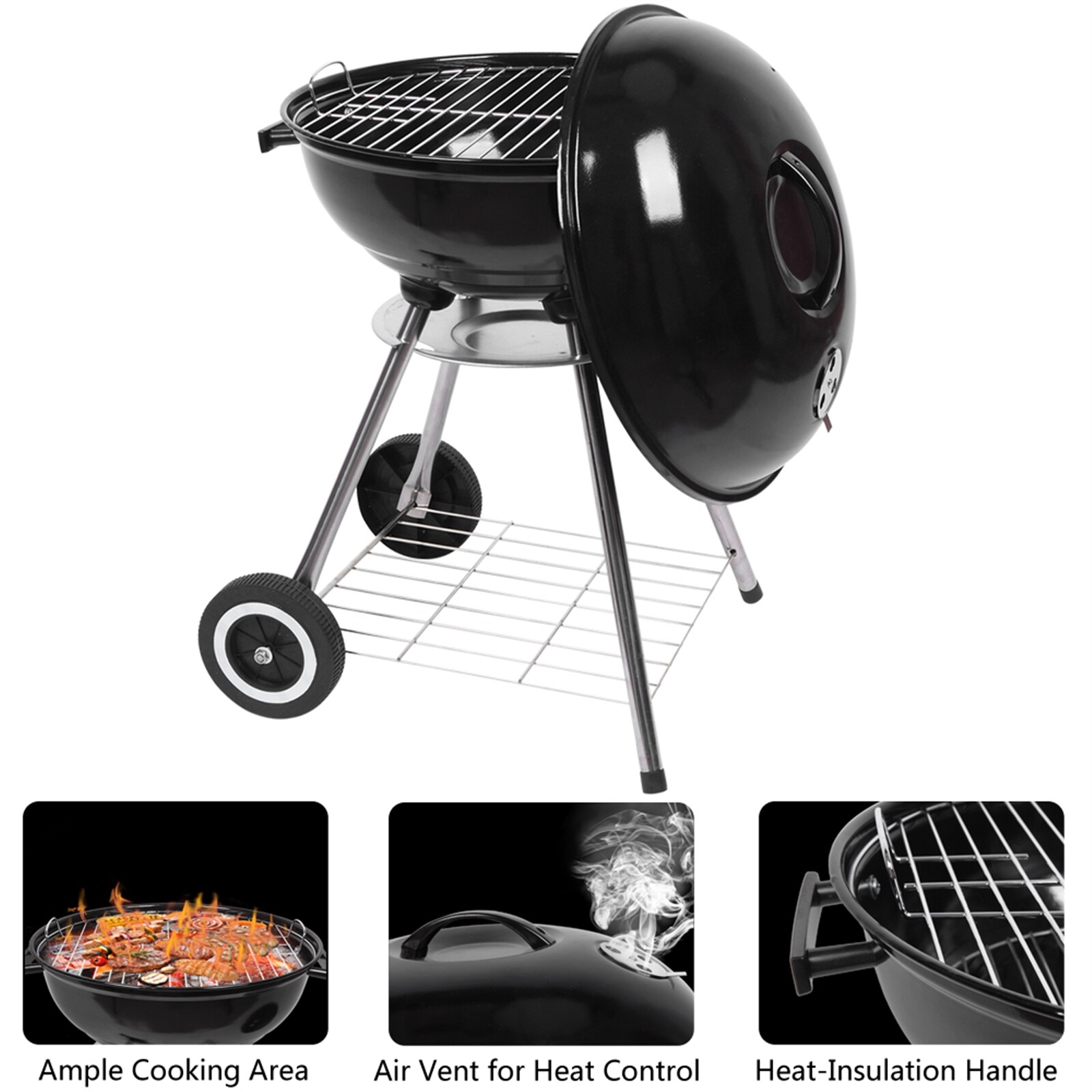 18 Inch Apple Charcoal Stove Enamel Cover Furnace Body White Side Wheel Diamete