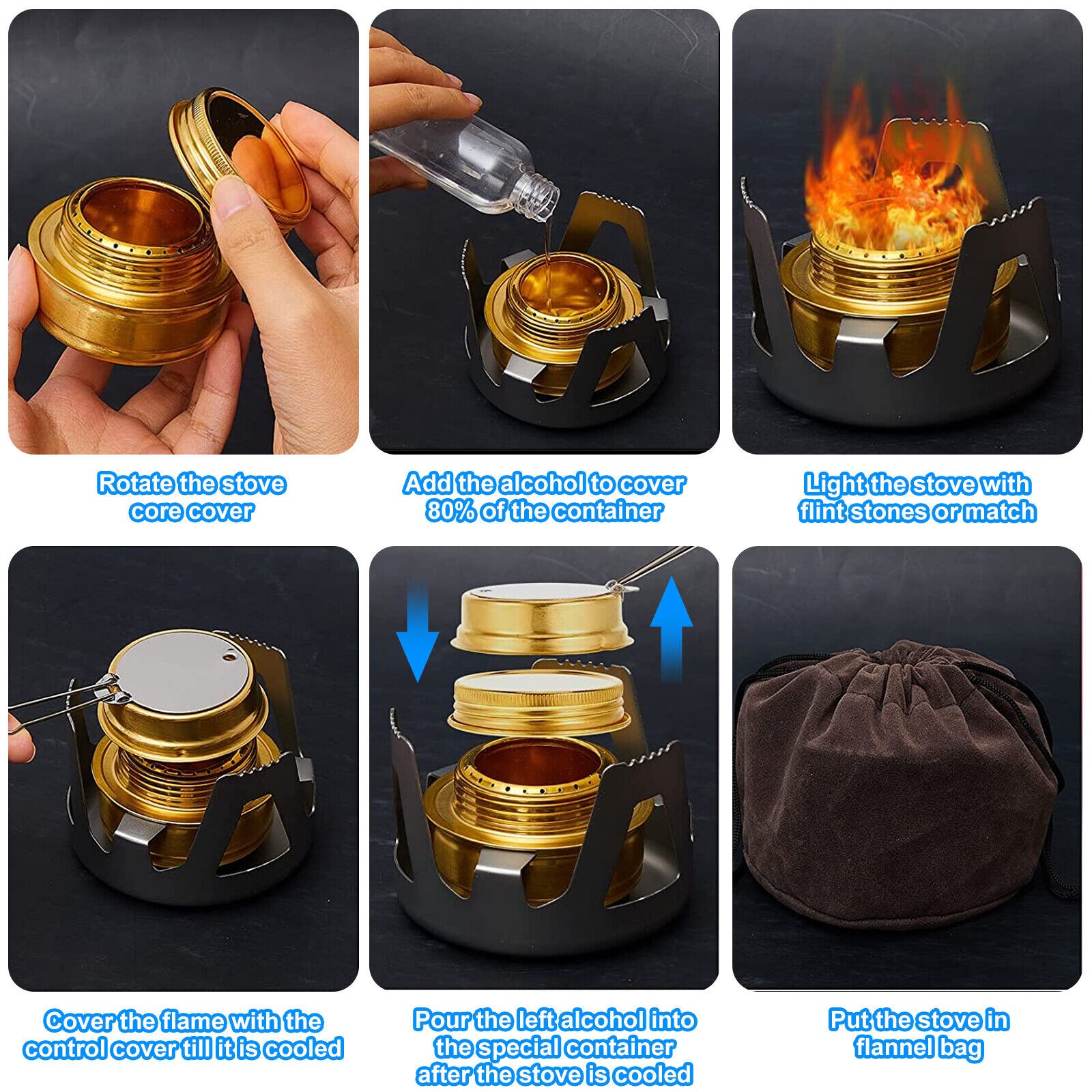 Portable Alcohol Stove Brass Burner with Stand for Camping Hiking