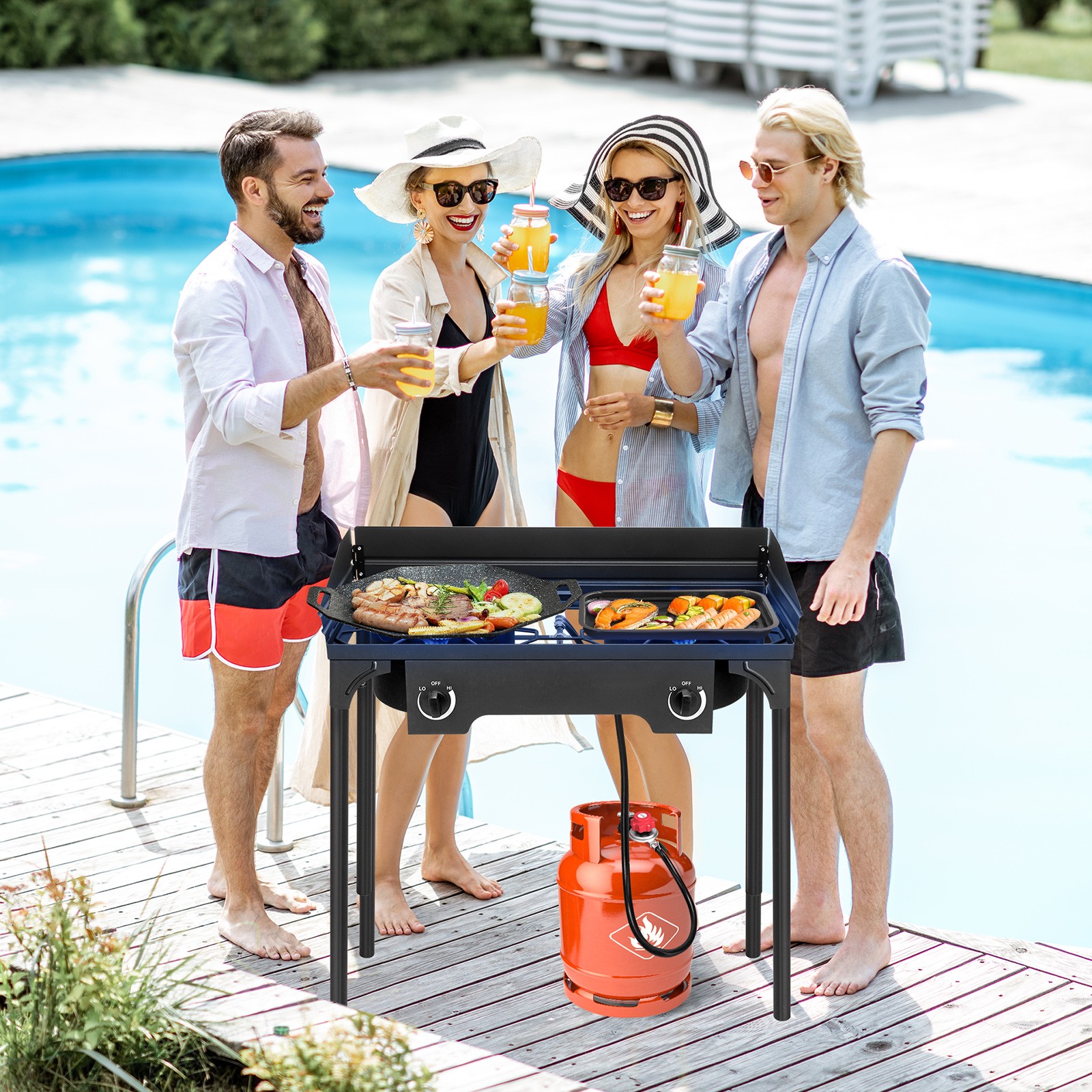2-Burner w/ Windscreen 150,000BTU Powerful Outdoor Camping Gas Propane Stove
