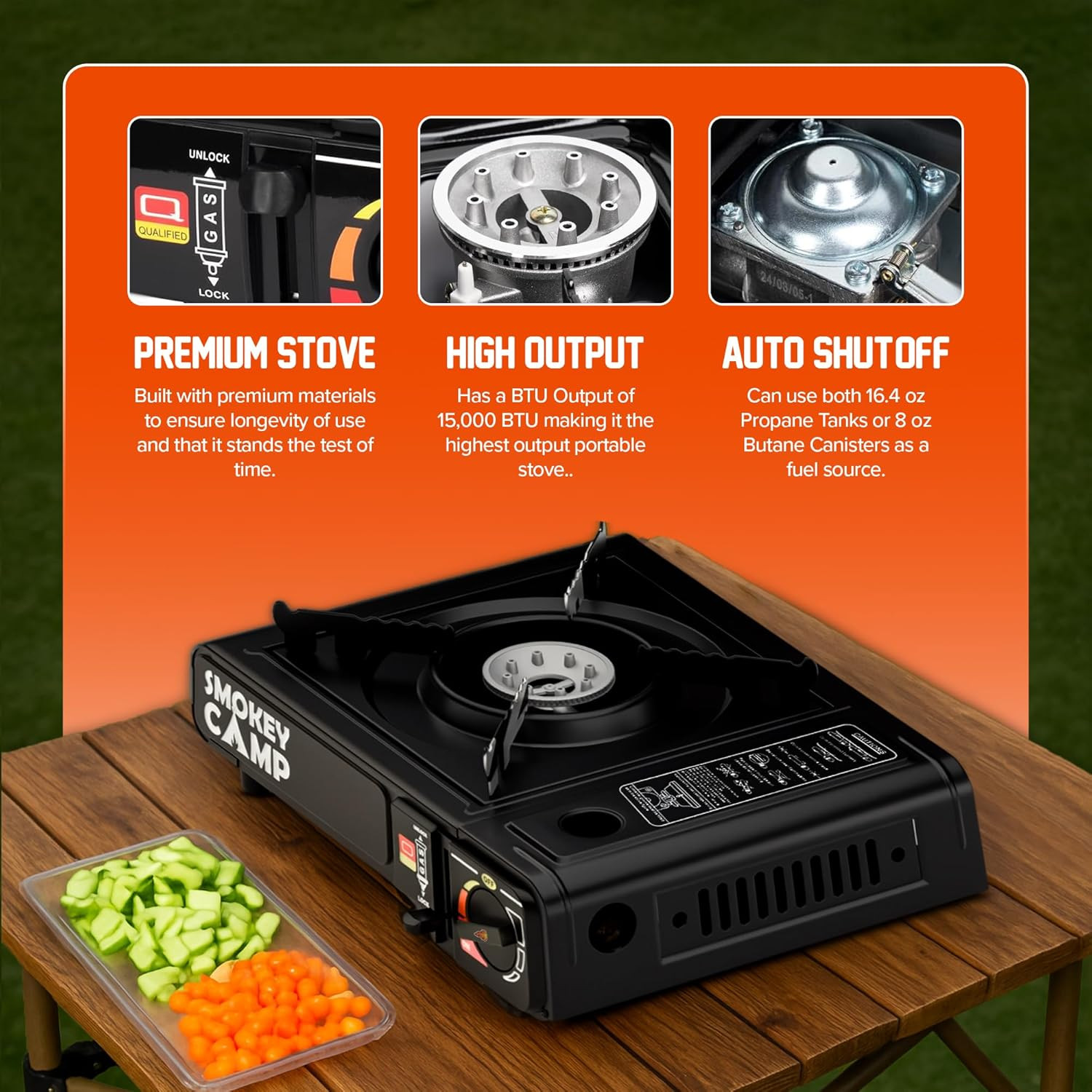 Portable Camping Stove, 3000W Dual Fuel Butane & Propane Gas Stove, Automatic Ig