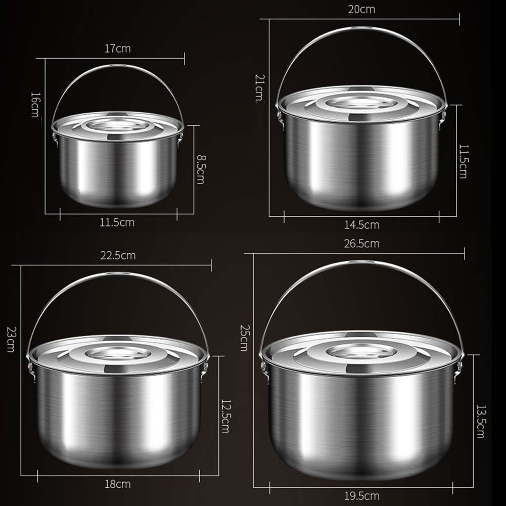 Stainless Steel Camping Cookware Pot with Lid and Handle for Outdoor Use