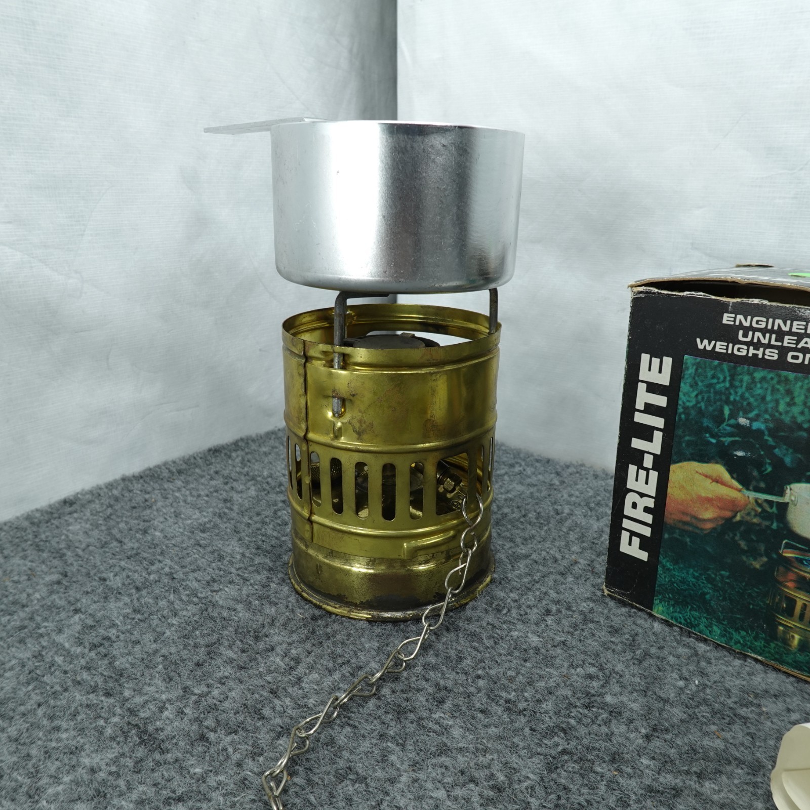 Fire-Lite Brass Backpacker Camp Stove 15oz W/ Box Accessories Vintage